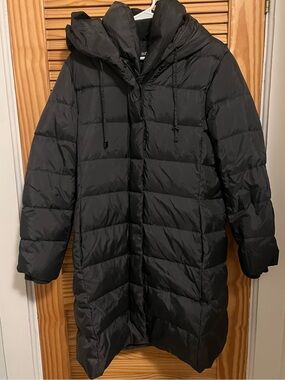 Fleet Street Black Long Puffer Coat with Hood Womens L